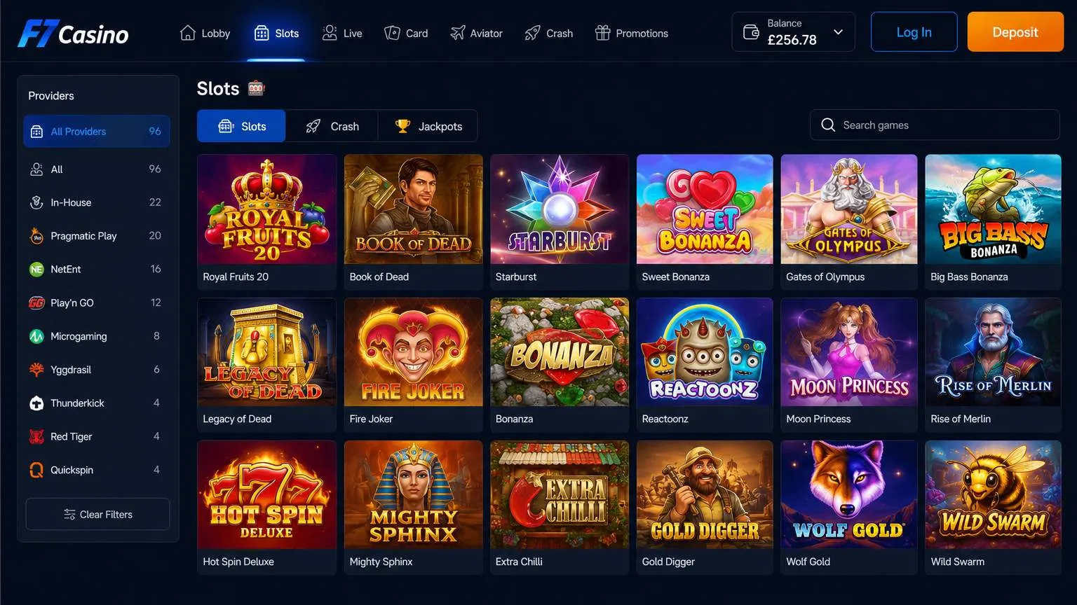 Game library and software providers for F7 Casino slots Game library and software providers for F7 Casino