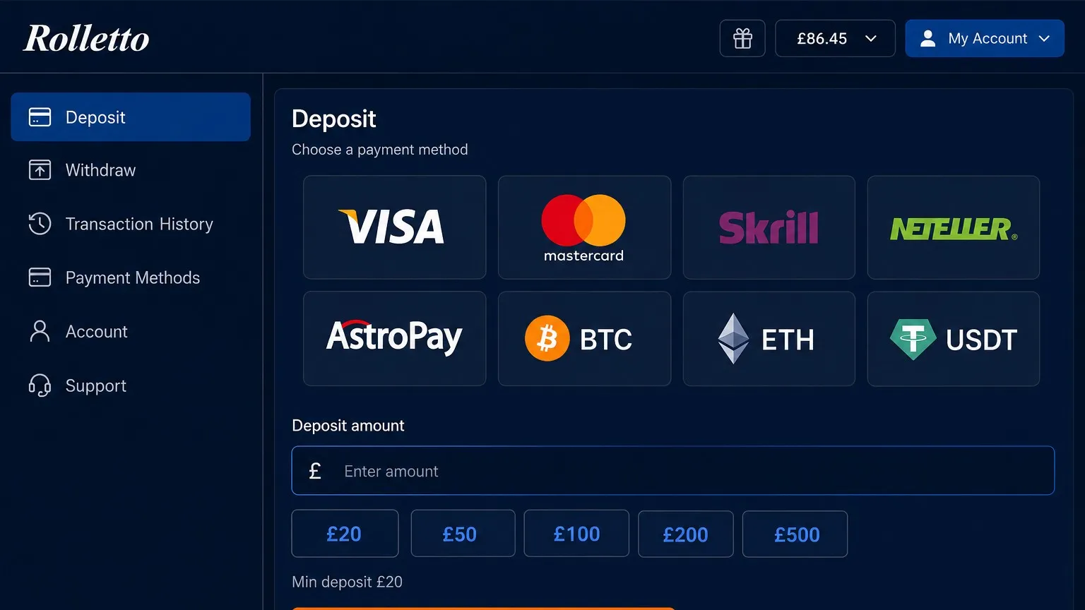 Banking options and Rolletto payment methods Banking options and Rolletto